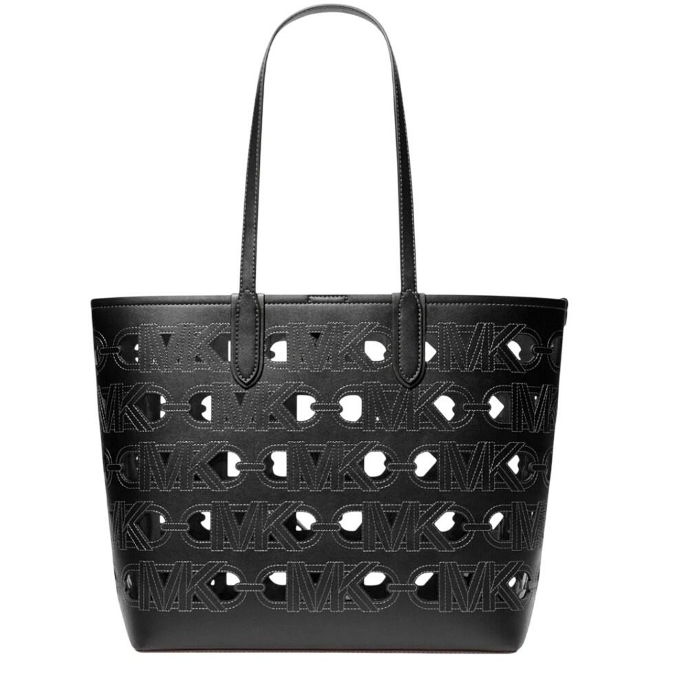 Michael Kors Eliza Large EW Open Tote Black Leather Cutout Logo Bag 30S4SZAT7P - Picture 3 of 7